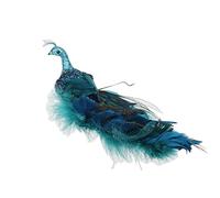 Faux Peacock Ornaments, Glitter Blue Peacock Ornaments With Tail Feather Clip-On Decor Set For Christmas Tree & Garden