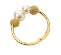 Faux Pearl Ball Hinged Bangle Bracelet Gold Silver or Black | Alloy & Faux Pearl Beads, Mesh Ball Accents, Hinged Fastening, 7 cm x 5 cm, Occasion Wear