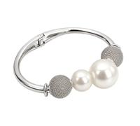 Faux Pearl Ball Hinged Bangle Bracelet Gold Silver or Black | Alloy & Faux Pearl Beads, Mesh Ball Accents, Hinged Fastening, 7 cm x 5 cm, Occasion Wear