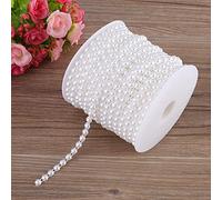 Faux Pearl Bead Garlands - 25M/Roll Double Cotton Line Imitation Half Round Pearls Beads Chain Garland for Wedding Party Home Decoration (White)