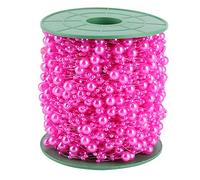 Faux Pearl Bead String, Artificial Pearl Beading for DIY Crafts, 60m Imitation Pearl Strand with Smooth Finish, Wedding and Christmas Decoration Material in White Beige Pink Red Tr (Pink)
