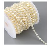 Faux Pearl Beads Garland 3Yards 6mm Width Half Round Flatback Imitation Pearl Beads Chain Sewing Trim Cake Decoration Makeup and Wedding Arrangements for Craft(Beige)