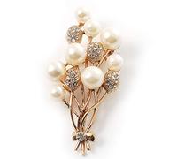 Faux Pearl Floral Brooch (Gold & White)