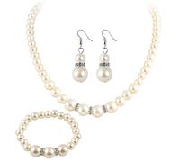 Faux Pearl Necklace Set Crystal Choker Bridal Wedding Jewelry Set Includes Bracelet And Hook Earring Convenient And Practical Useful and Attractive