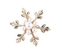 Faux Pearl Snowflake Flower Brooch Lapel Pin Minimalist Winter Frozen Floral Pins Elegant Holiday Party Jewelry for Women Sweater Hat Dress Suit Badges Corsage Accessories Brooches, 1.5 Inches, Faux