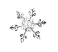 Faux Pearl Snowflake Flower Brooch Lapel Pin Minimalist Winter Frozen Floral Pins Elegant Holiday Party Jewelry for Women Sweater Hat Dress Suit Badges Corsage Accessories Brooches, 1.5 Inches, Faux