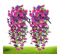 Faux Petunias - 2X Indoor Outdoor Faux Petunias,Colorful UV Resistant Weatherproof Simulated Everlasting Plants For Window Box Planter Patio Walkway Garden Porch Pot Vase
