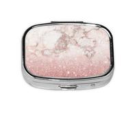 Faux Pink Rose Gold Glitter White Marble Ombre,Meta Pill Box 2 Compartment Medicine Case,Portable Organizer