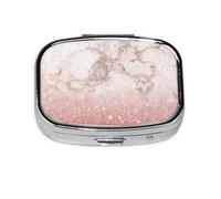 Faux Pink Rose Gold Glitter White Marble Ombre,Meta Pill Box 2 Compartment Medicine Case,Portable Organizer,Rectangle Meta Portable Organizer Pill Box 1133 Compartment Medicine Case