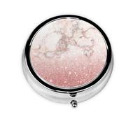 Faux Pink Rose Gold Glitter White Marble OmbreMeta Pill Box 3 Compartment Medicine Case,Portable Organizer