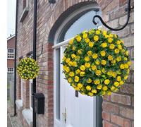 Faux Plants Outdoor, Artificial Topiary Balls, Faux Leaf Hanging Ornaments,Lifelike Hanging Boxwood Balls Fake Plants, Simulation Artificial Plant Indoor Outdoor (yellow，21cm, One Size)