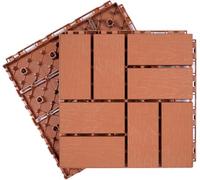 Faux Plastic Wood Flooring, 20pcs 12x12 Inch Square Interlocking Patio Deck Tiles, Snap-On Plastic Tiles For Porch Pool Balcony Backyard(Brick Red,With rubber pad)