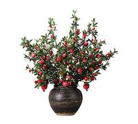 Faux Pomegranate Flowers and Fruits, Decorative Blossom in Ceramic Flower Pot, Beautiful Artificial Pomegranate Bonsai for Decoration Home, Office or Public Area Table Centerpiece Office Wedding Party