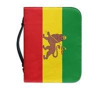 Faux Pu Leather Bible Cover Case for Men and Women | Zippered Case for Bible Or Book with Handle, Large Capacity Waterproof Carrying Bag with The Lion, The Animal of Ethiopia National Flag