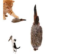 Faux Rabbit Fur Ball Cat Toy & Cat Kicker Toy Set, Soft Fluffy Plush with Gall Fruit, Interactive Feather Teaser for Indoor Kittens, Quiet Solo Play (Brown_A)