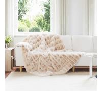 Faux Rabbit Fur Blanket Beige 150x220 cm. Polyester Plush Bubble Anti-Slip Warm