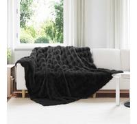 Faux Rabbit Fur Blanket Black 240 x 270 cm Polyester Plush XL Anti-Slip