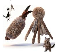 Faux Rabbit Fur Cat Toys, Fluffy Plush Cat Kicker Toy Set with Silvervine Feather, Soft Octopus Balls with Dangling Tails, Interactive Indoor Cats Quiet Solo Hunting Chase Toys (Mouse+Octopus)