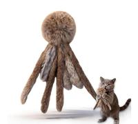 Faux Rabbit Fur Cat Toys, Fluffy Plush Cat Kicker Toy with Silvervine Gall Fruit & Feather, Soft Octopus Ball with Dangling Tails, Interactive Indoor Kitten Hunting Chase Toys (Fluffy Octopus)