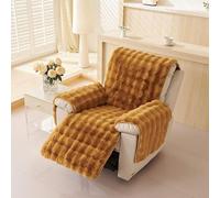 Faux Rabbit Fur Recliner Cover One-Piece Soft Plush Chair Protector for Electric Recliners Non-Slip Armchair Slipcover Cozy Furniture Shield (Brown)