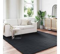 Faux Rabbit Fur Rug Black 200x200cm Polyester Plush Anti-Slip Indoor Cozy Luxe