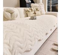 Faux Rabbit Fur Sofa Cushion Cover - Thick & Super Soft, Non-Slip Washable Pet-Friendly Pad for 1-3 Seater & L-Shape Couches Beige 110 * 260cm/43.31 * 102.36in