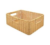 Faux Rattan Storage Basket - 38 x 26 x 13 cm Woven Waterproof Organizer | Rustic PP Laundry Basket, Trattan Weaving Storage Baskets, Decorative Home Container For Bathroom Bedroom Kitchen Pantry Dorm