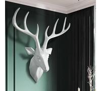 Faux Resin Animal Head Wall Decor, Rustic Antler Statue for Home and Hotel Interior Design