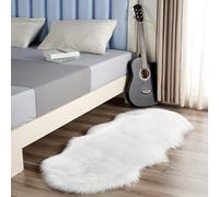 Faux Sheepskin Area Rug - Fluffy Fur Rugs - Sheepskin Throw Washable Non Slip Soft Shaggy Small Rugs - White Fluffy Fur Rug for Living Room Bedroom Kitchen Bathroom Sofa Floor Decor 60 x160cm