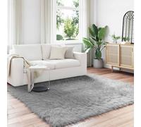 Faux Sheepskin Rug 200x200 cm Grey Plush Polyester Square Cozy Indoor Ultra Soft