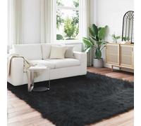 Faux Sheepskin Rug Black 200x200 cm Polyester Soft Plush Rectangular Floor Cozy