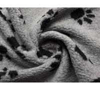Faux Sherpa Fleece Sheepskin Fabric Material Grey with Black Paws 1MTR
