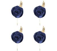 Faux Silk Rose Men Suit Boutonniere, Artificial Flower & Golden Leave Brooch Lapel Pin for Groom Groomsman Wedding Prom Dance Homecoming Party, 6-Pack, Polyester, no gemstone