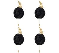 Faux Silk Rose Men Suit Boutonniere, Artificial Flower & Golden Leave Brooch Lapel Pin for Groom Groomsman Wedding Prom Dance Homecoming Party, 12-Pack, Polyester, no gemstone