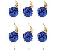 Faux Silk Rose Men Suit Boutonniere, Artificial Flower & Golden Leave Brooch Lapel Pin for Groom Groomsman Wedding Prom Dance Homecoming Party, 6-Pack, Polyester, no gemstone