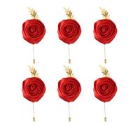 Faux Silk Rose Men Suit Boutonniere, Artificial Flower & Golden Leave Brooch Lapel Pin for Groom Groomsman Wedding Prom Dance Homecoming Party, 6-Pack, Polyester, no gemstone