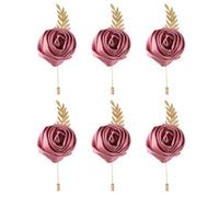 Faux Silk Rose Men Suit Boutonniere, Artificial Flower & Golden Leave Brooch Lapel Pin for Groom Groomsman Wedding Prom Dance Homecoming Party, 4-Pack, Polyester, no gemstone