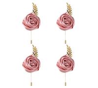Faux Silk Rose Men Suit Boutonniere, Artificial Flower & Golden Leave Brooch Lapel Pin for Groom Groomsman Wedding Prom Dance Homecoming Party, 4-Pack, Polyester, no gemstone