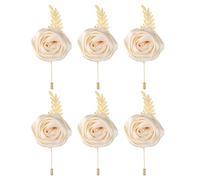 Faux Silk Rose Men Suit Boutonniere, Artificial Flower & Golden Leave Brooch Lapel Pin for Groom Groomsman Wedding Prom Dance Homecoming Party, 12-Pack, Polyester, no gemstone