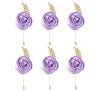 Faux Silk Rose Men Suit Boutonniere, Artificial Flower & Golden Leave Brooch Lapel Pin for Groom Groomsman Wedding Prom Dance Homecoming Party, 6-Pack, Polyester, no gemstone