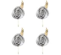 Faux Silk Rose Men Suit Boutonniere, Artificial Flower & Golden Leave Brooch Lapel Pin for Groom Groomsman Wedding Prom Dance Homecoming Party, 6-Pack, Polyester, no gemstone