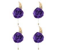 Faux Silk Rose Men Suit Boutonniere, Artificial Flower & Golden Leave Brooch Lapel Pin for Groom Groomsman Wedding Prom Dance Homecoming Party, 4-Pack, Polyester, no gemstone