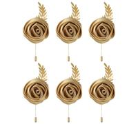 Faux Silk Rose Men Suit Boutonniere, Artificial Flower & Golden Leave Brooch Lapel Pin for Groom Groomsman Wedding Prom Dance Homecoming Party, 4-Pack, Polyester, no gemstone
