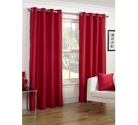 Faux Silk Slubbed Red Eyelet Fully Lined Readymade Curtain Pair 65x90in(165x228cm) Approximately By Hamilton McBride