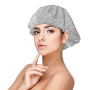 Faux Sparkly Silver Glitter Printed,Adult's Satin Sleeping Cap - Women's Elastic Sleep Bonnet, Adjustable Overnight Hair Cover