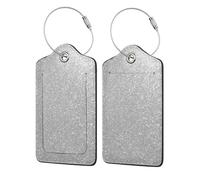 Faux Sparkly Silver Glitter Printed,Luggage Tags Pu Leather Name Tag Travel Suitcase Identifier ID Tags Durable Luggage Label 2 pcs