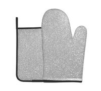 Faux Sparkly Silver Glitter Printed,Oven Mitts and Pot Holders Sets, Kitchen Heat Resistant Oven Golves