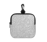 Faux Sparkly Silver Glitter Printed, Square Zipper Storage Bag, Neoprene Coin Purse, Small Wallets, Change Pouch, Change Purse