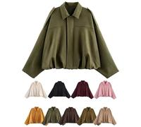 Faux Suede Bomber Jacket Women, Short Pilot Bomber Jackets, Spring Lapel Pilot Coat, Lightweight Stand Collar Full Zip Up Coats, XS, S, M, L (UK, Alpha, M, Regular, Regular, F)