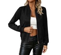 Faux Suede Bomber Jacket Women Trendy Lightweight Flight Jacket Transition Jackets Autumn Zip Up Long Sleeve Jackets Motorcycle Biker Crop Coat Streetwear Outerwear with Pockets